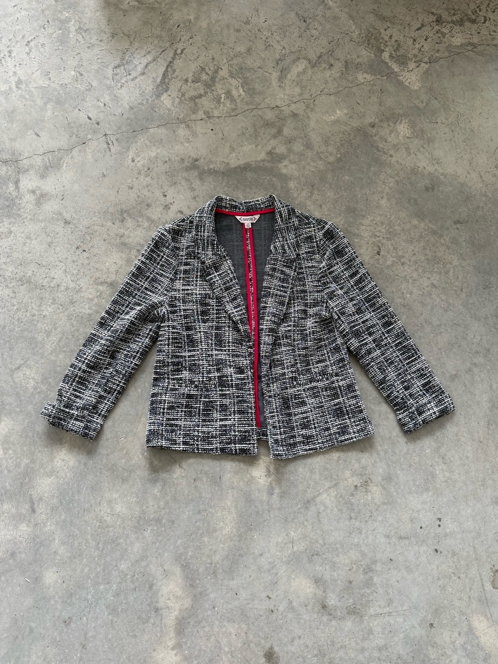 Nanette Lepore Black & White Tweed Blazer with Pink Trim